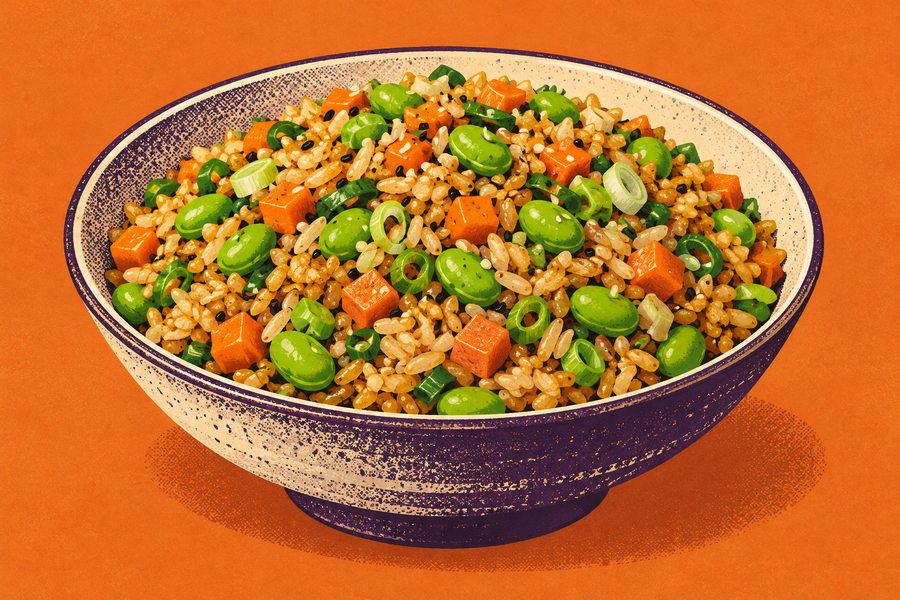Siebdruckmotiv: Gebratener Reis mit Edamame