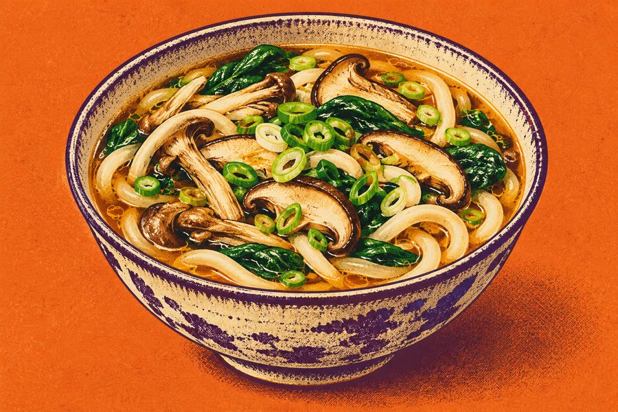 Siebdruckmotiv: Miso-Pilz-Nudeln