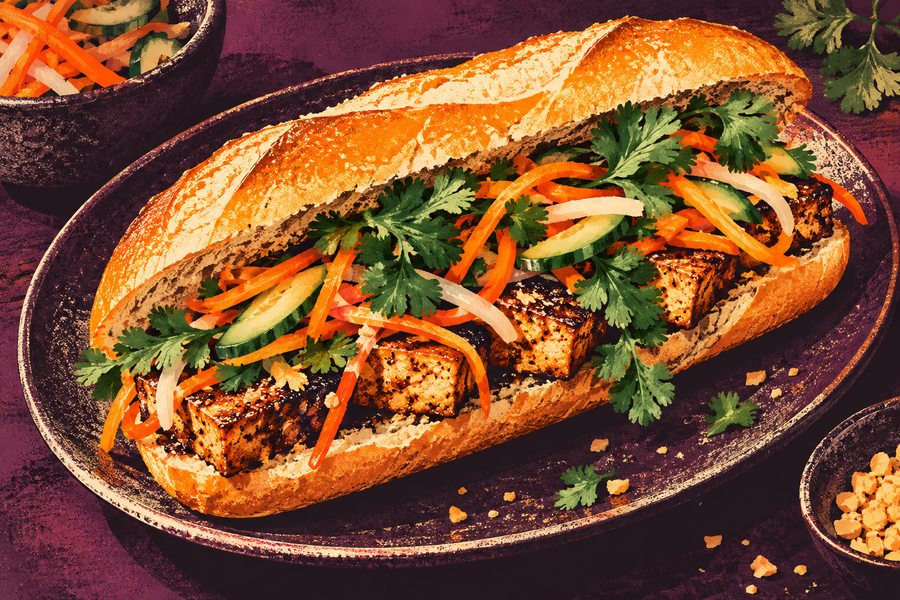 Siebdruckmotiv: Bánh mì mit Tofu und eingelegtem Gemüse