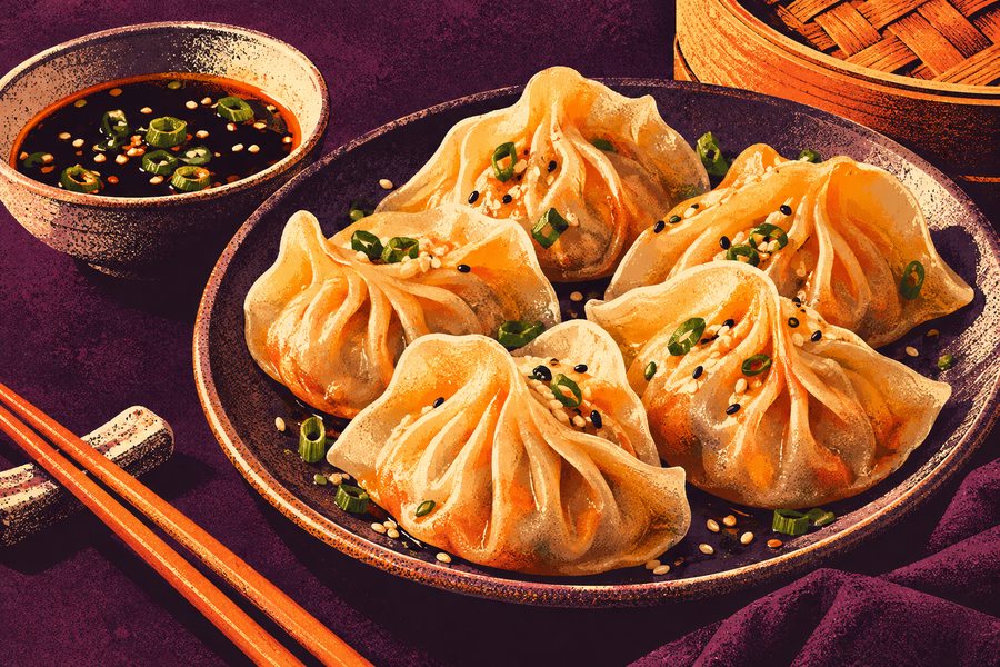 Siebdruckmotiv: Gedämpfte Gemüse-Dumplings
