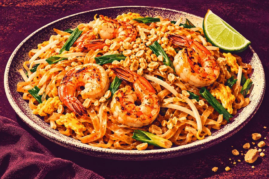 Siebdruckmotiv: Pad Thai mit Garnelen nach Art des Hauses