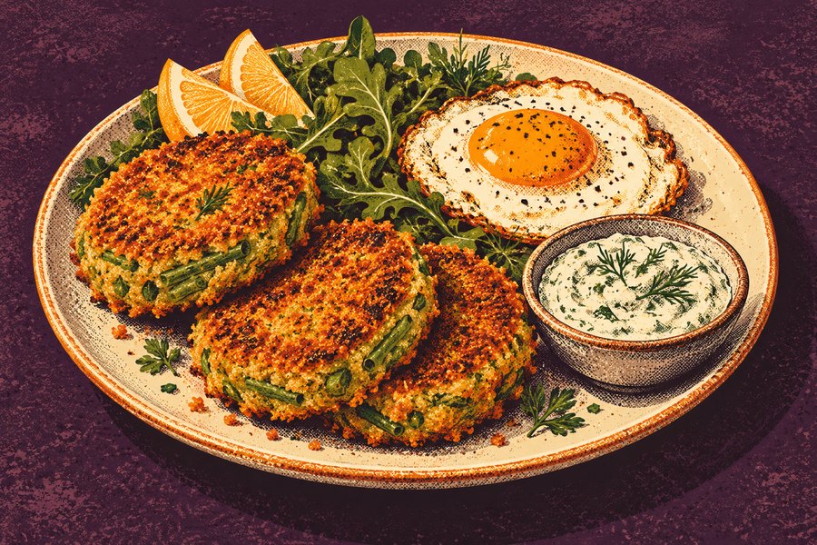 Siebdruckmotiv: Bohnenschnitzel mit Kartoffeln