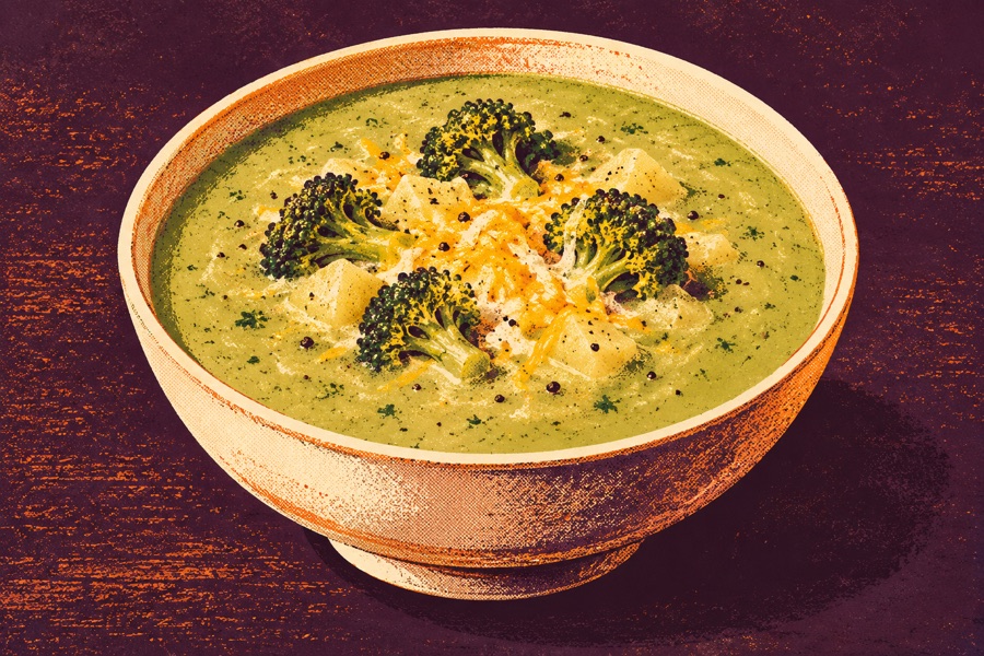Siebdruckmotiv: Brokkoli-Kartoffel-Käse-Suppe