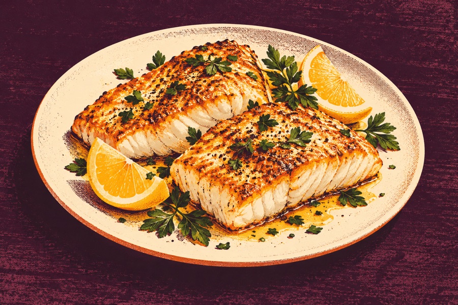 Siebdruckmotiv: Gebratene Fischfilets
