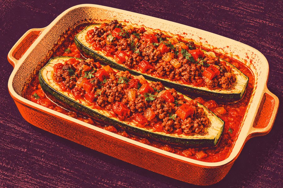 Siebdruckmotiv: Gefüllte Zucchini mit Hackfleisch