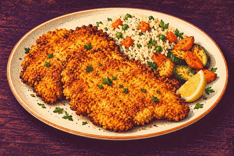 Siebdruckmotiv: Hähnchenschnitzel exotisch