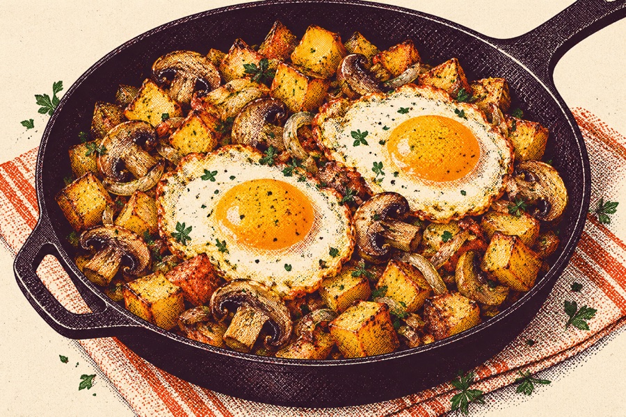 Siebdruckmotiv: Kartoffel-Pilz-Pfanne