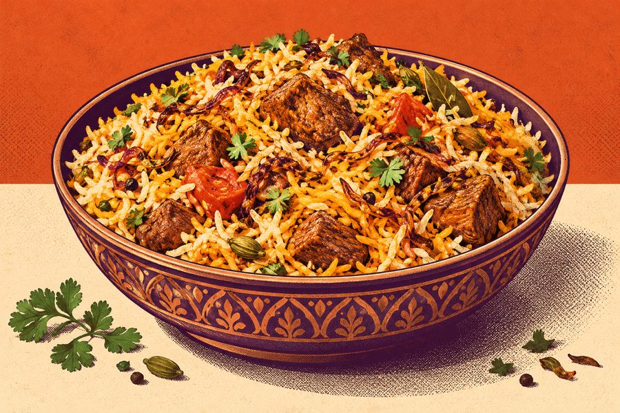 Siebdruckmotiv: Lamm-Biryani