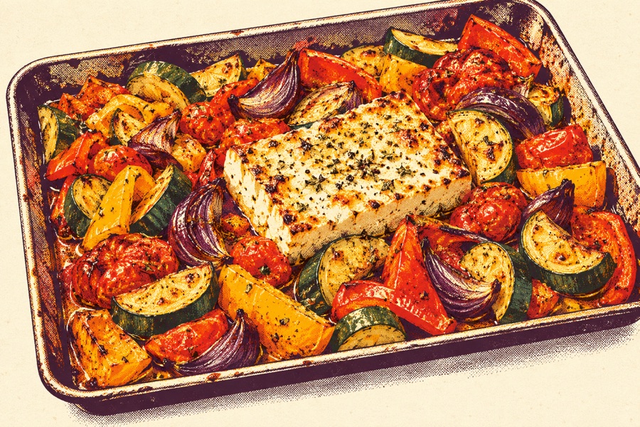 Siebdruckmotiv: Ofengemüse mit Feta