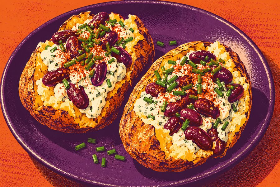 Siebdruckmotiv: Ofenkartoffeln mit Bohnenquark