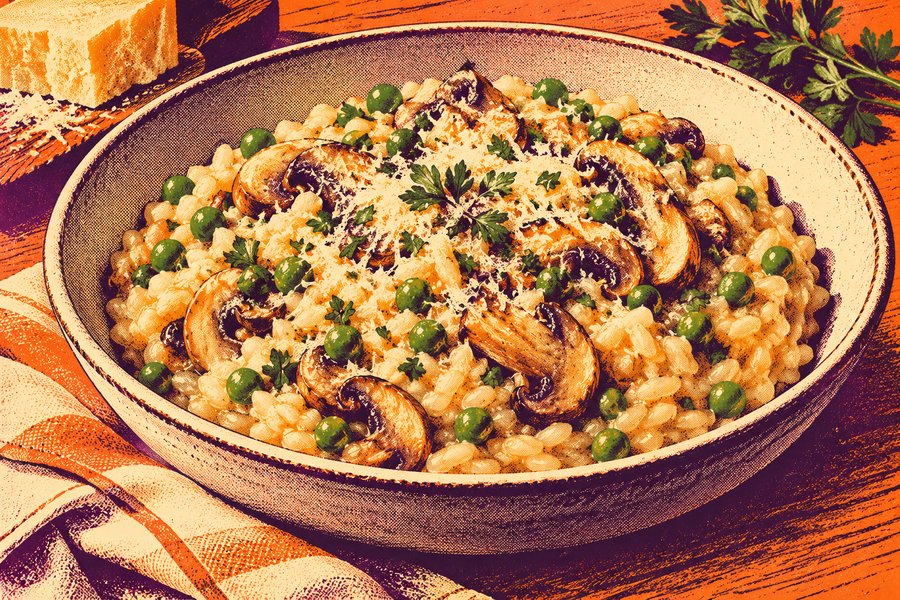 Siebdruckmotiv: Cremiger Pilz-Erbsen-Reis