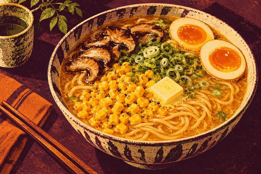 Siebdruckmotiv: Mais-Butter-Miso-Ramen