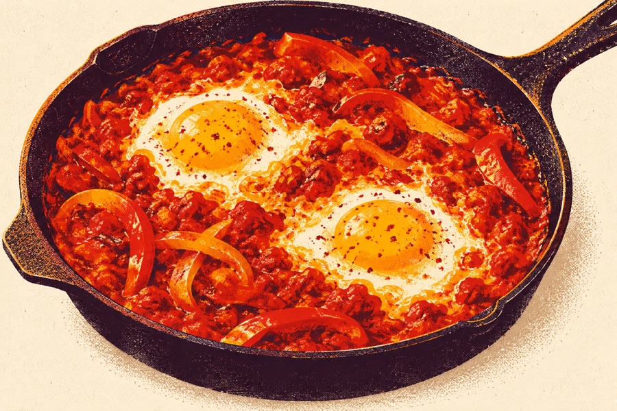 Siebdruckmotiv: Shakshuka für Ungeduldige