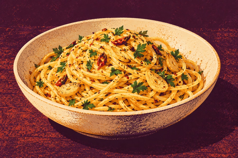 Siebdruckmotiv: Spaghetti aglio e olio