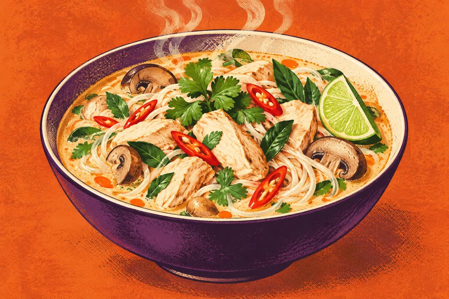 Siebdruckmotiv: Tofu-Brokkoli-Pfanne mit Reis